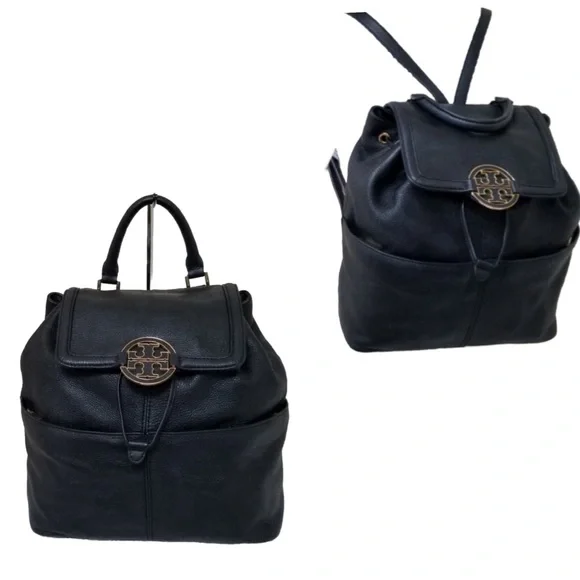 SOLD!!Tory Burch Amanda Black Pebbled Leather Backpack w/COA - Picture 3 of 13